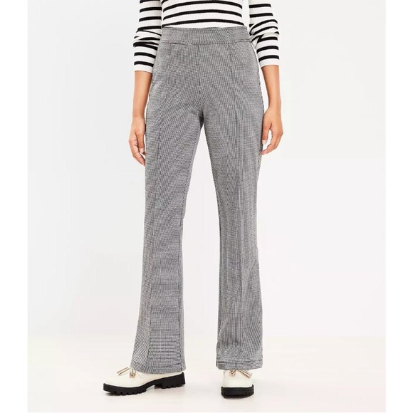 Loft Women's Houndstooth Pintucked Pull-On Flare Pants Size XL High Rise - Picture 3 of 14